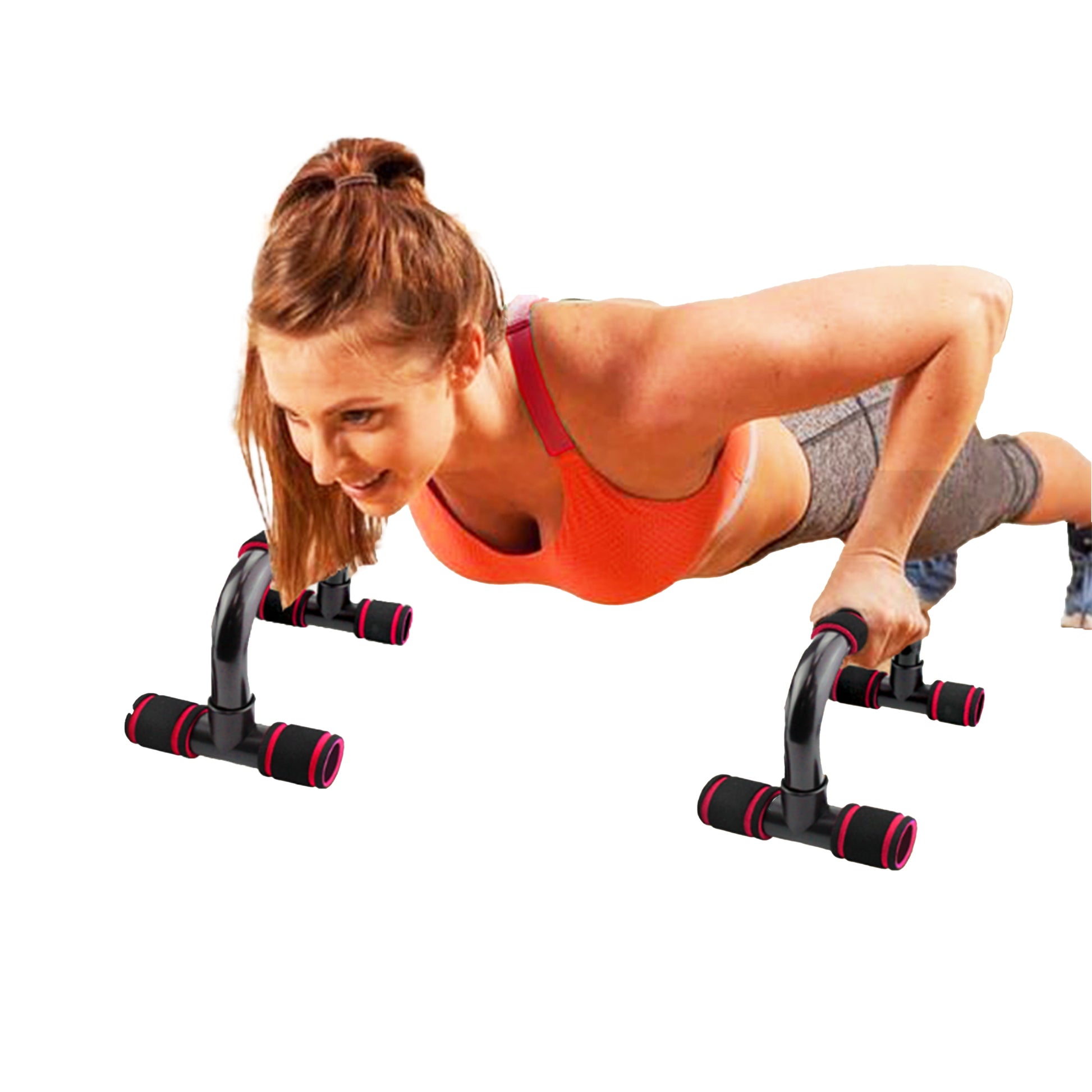 6 Piece Premium Workout Sets - 2 X Push up Bars, 1 X Double Wheel Ab Roller, 1 X Foam Grip Jump Rope, 1 X 8-Shape Resistance Band, 1 X Foam Knee Mat